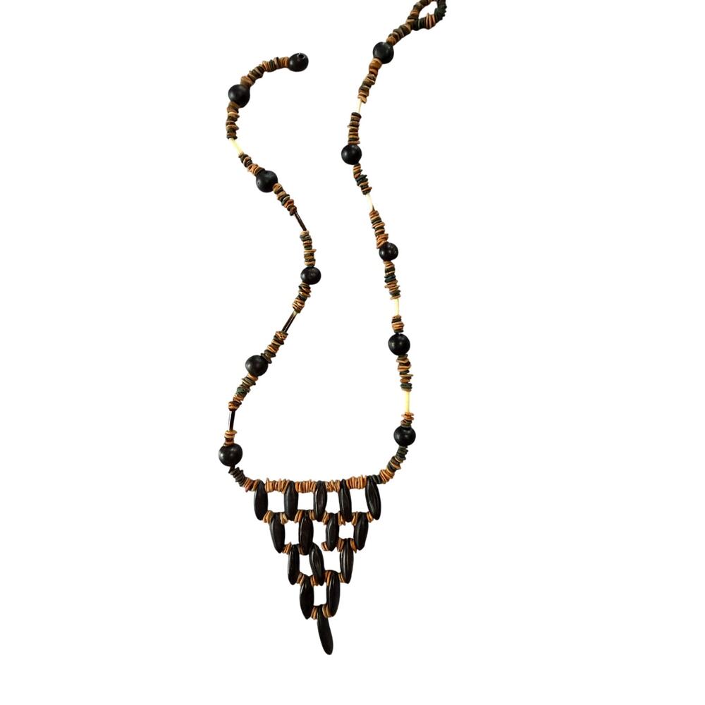 SKU3256 Vintage African Inspired Seed Bead Tribal Choker Triangle Pendant